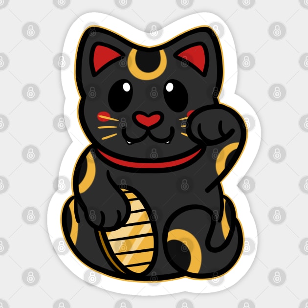 Cute Maneki Neko - Black Sticker by leashonlife